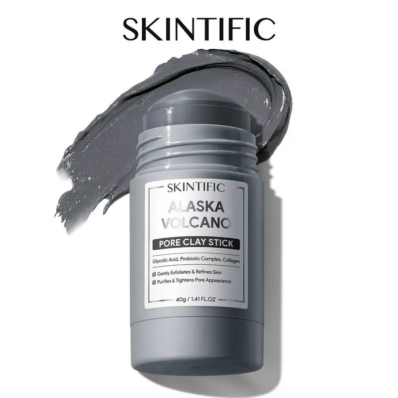 SKINTIFIC Alaska Volcano Pore Clay Stick Cleansing Blackhead Remover Face Mask Stick with Natural Clay Gentle Exfoliating Smoothing Skin Non-Drying Skincare-9SLL