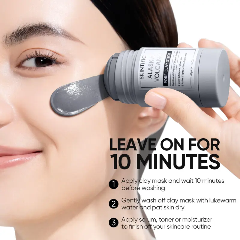 SKINTIFIC Alaska Volcano Pore Clay Stick Cleansing Blackhead Remover Face Mask Stick with Natural Clay Gentle Exfoliating Smoothing Skin Non-Drying Skincare-9SLL