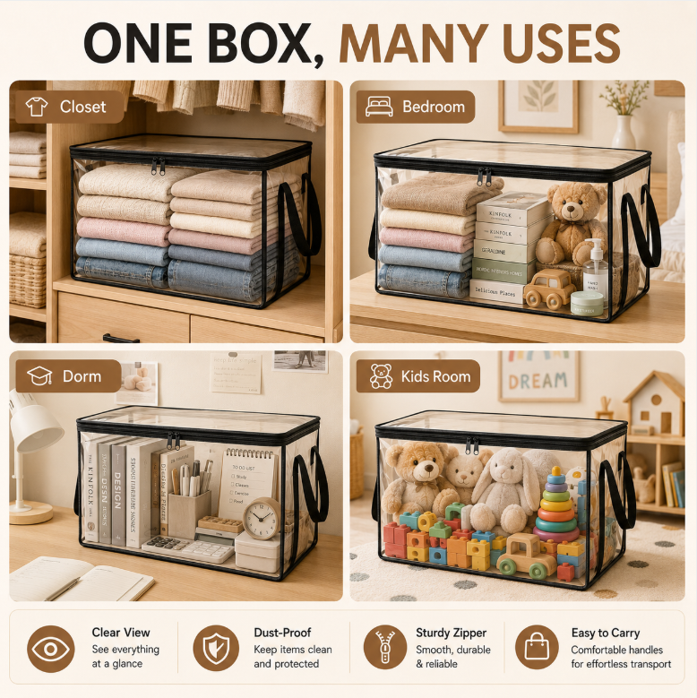 Clear Dust-Proof Storage Box for Closet, Dorm & Home Organization-9SLL