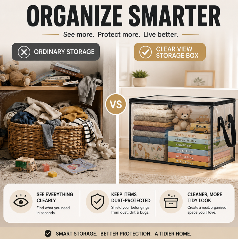 Clear Dust-Proof Storage Box for Closet, Dorm & Home Organization-9SLL