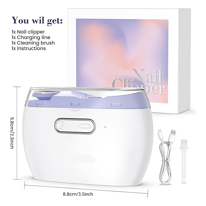 2-in-1 automatic nail clippers, 40 decibels, with LED light