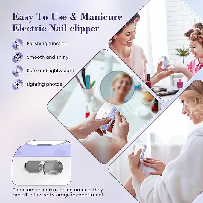 2-in-1 automatic nail clippers, 40 decibels, with LED light