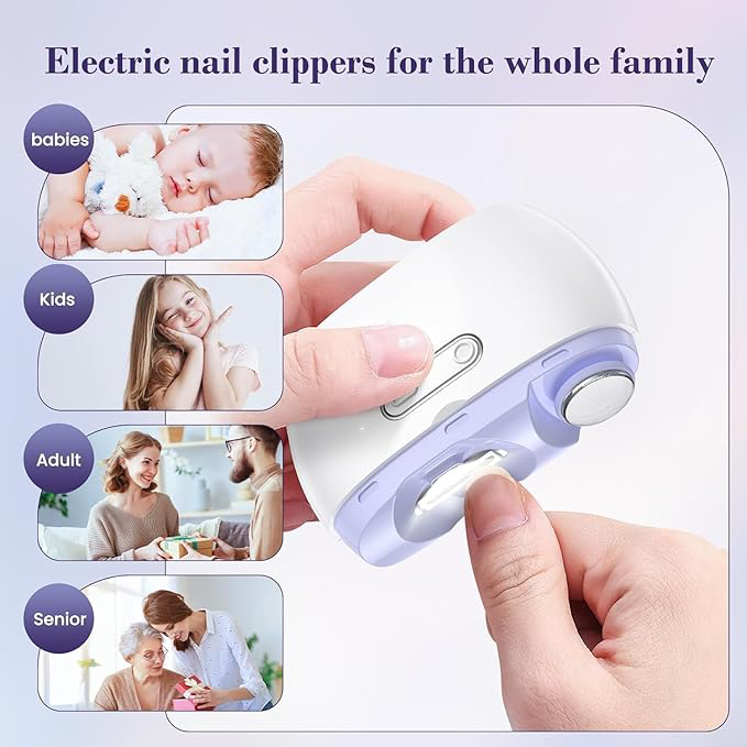 2-in-1 automatic nail clippers, 40 decibels, with LED light