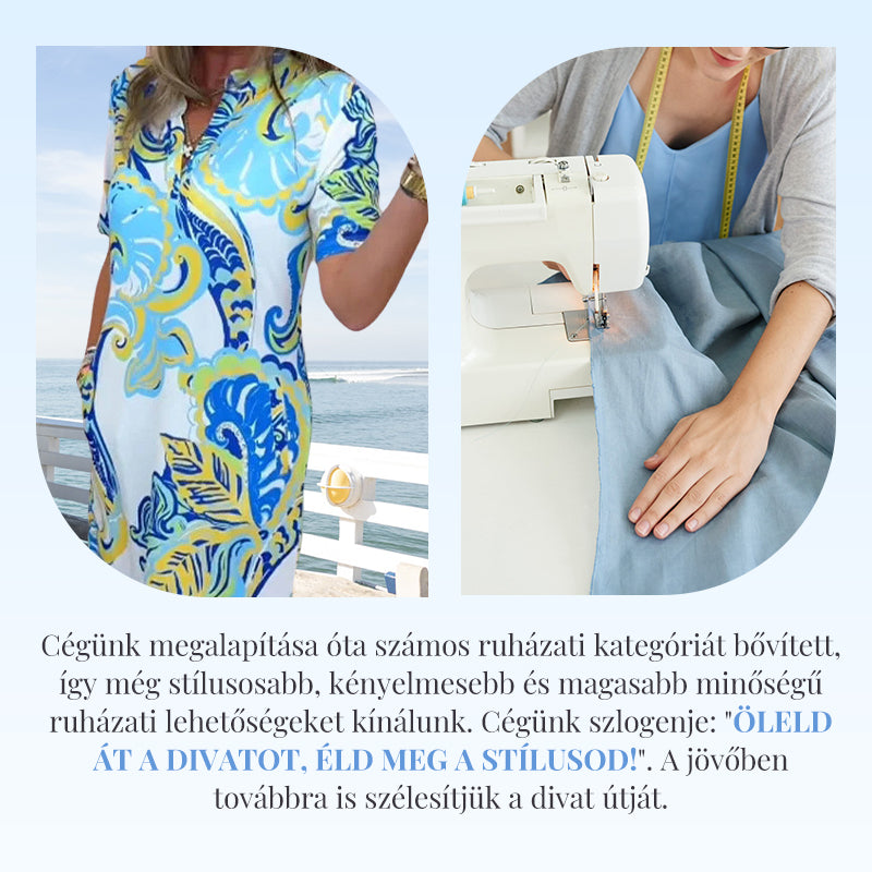 Nők színes, nyomott mintás V-nyakú ruha