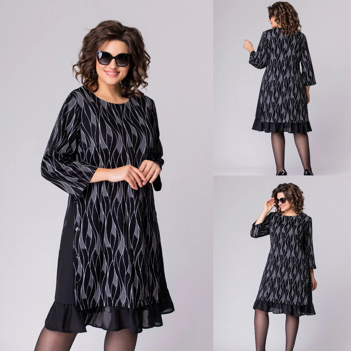 Női plus size ruha háromnegyedes ujjakkal