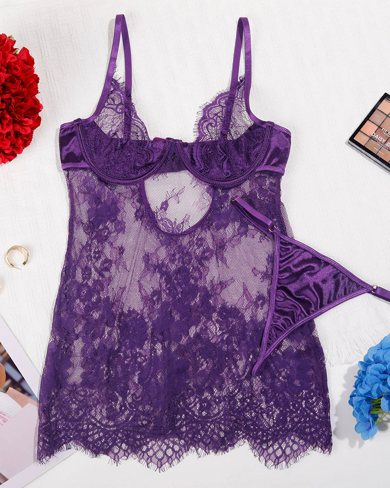 Дамска дантелена секси романтична пижама