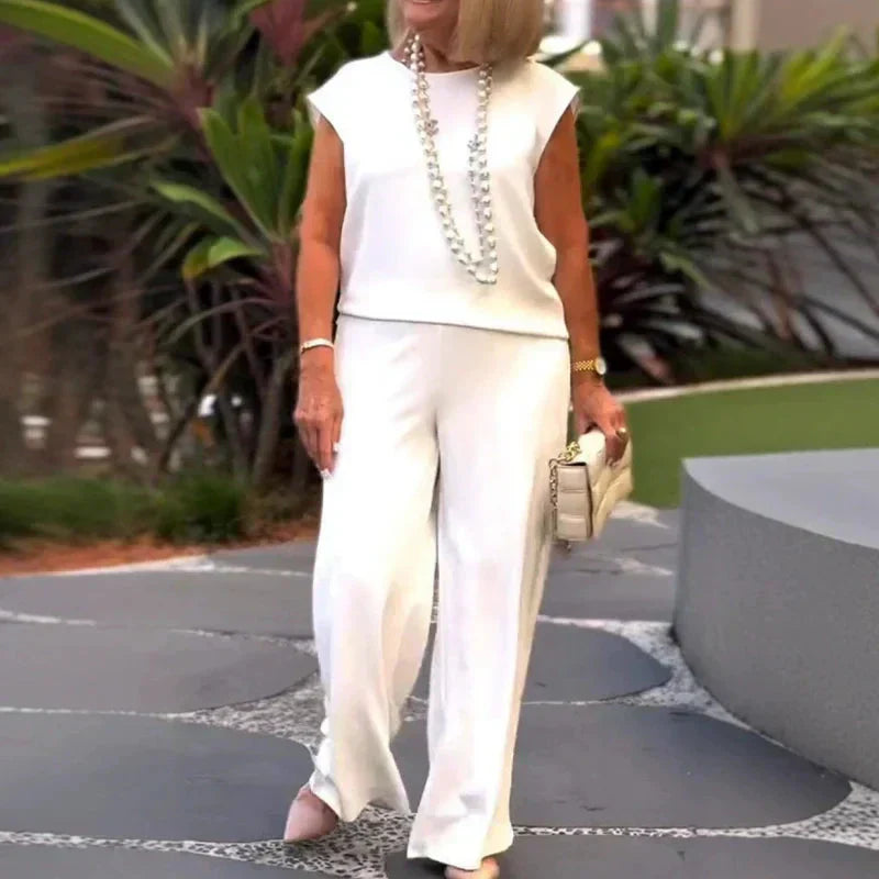 💖Дамски топ и панталон без ръкави от памук и лен