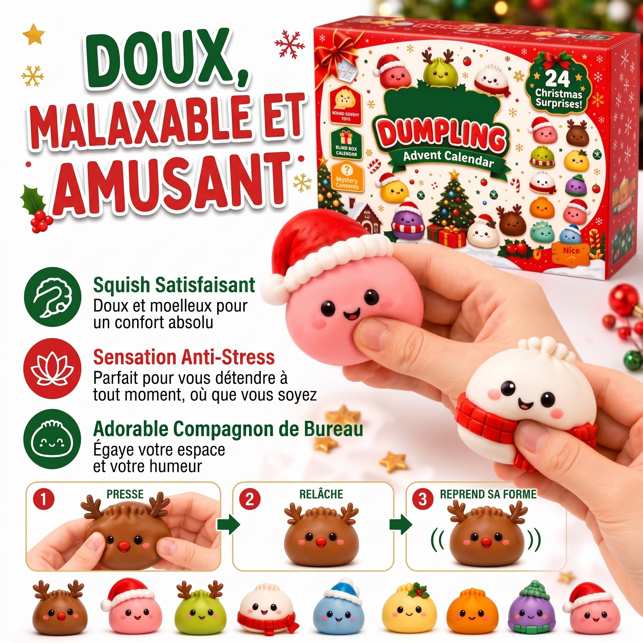Calendrier de l’Avent 2026 – Squishies Dumplings de Noël