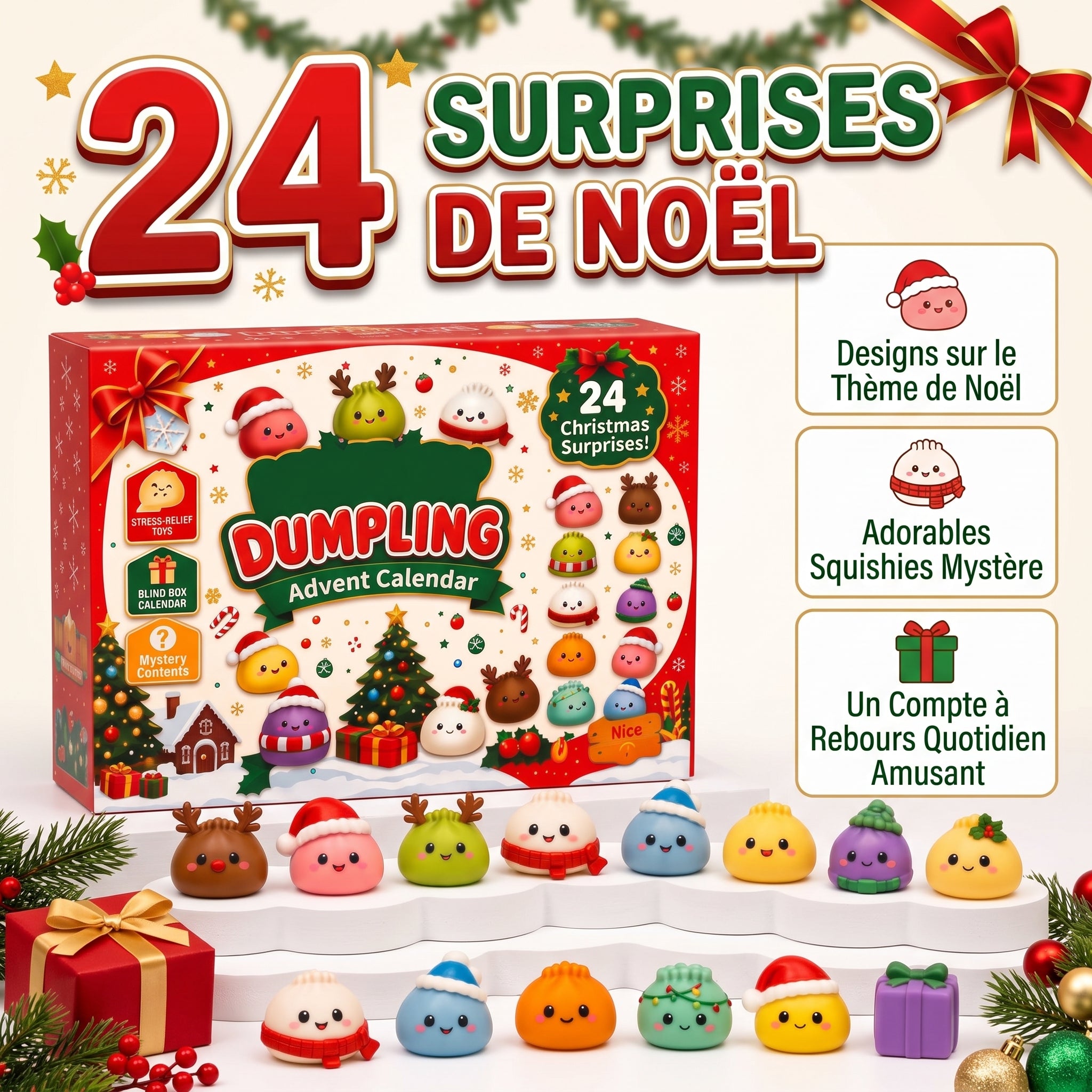 Calendrier de l’Avent 2026 – Squishies Dumplings de Noël