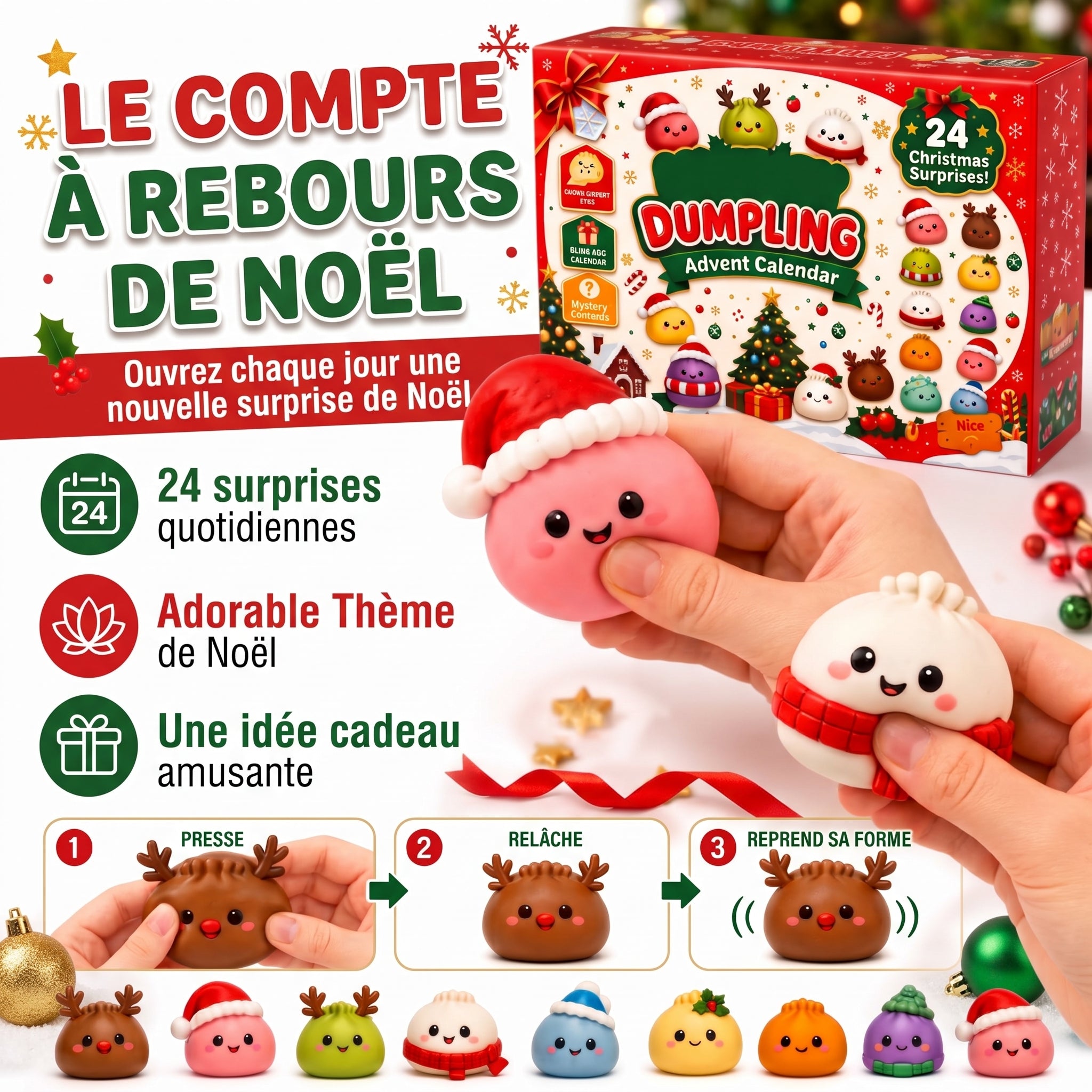 Calendrier de l’Avent 2026 – Squishies Dumplings de Noël