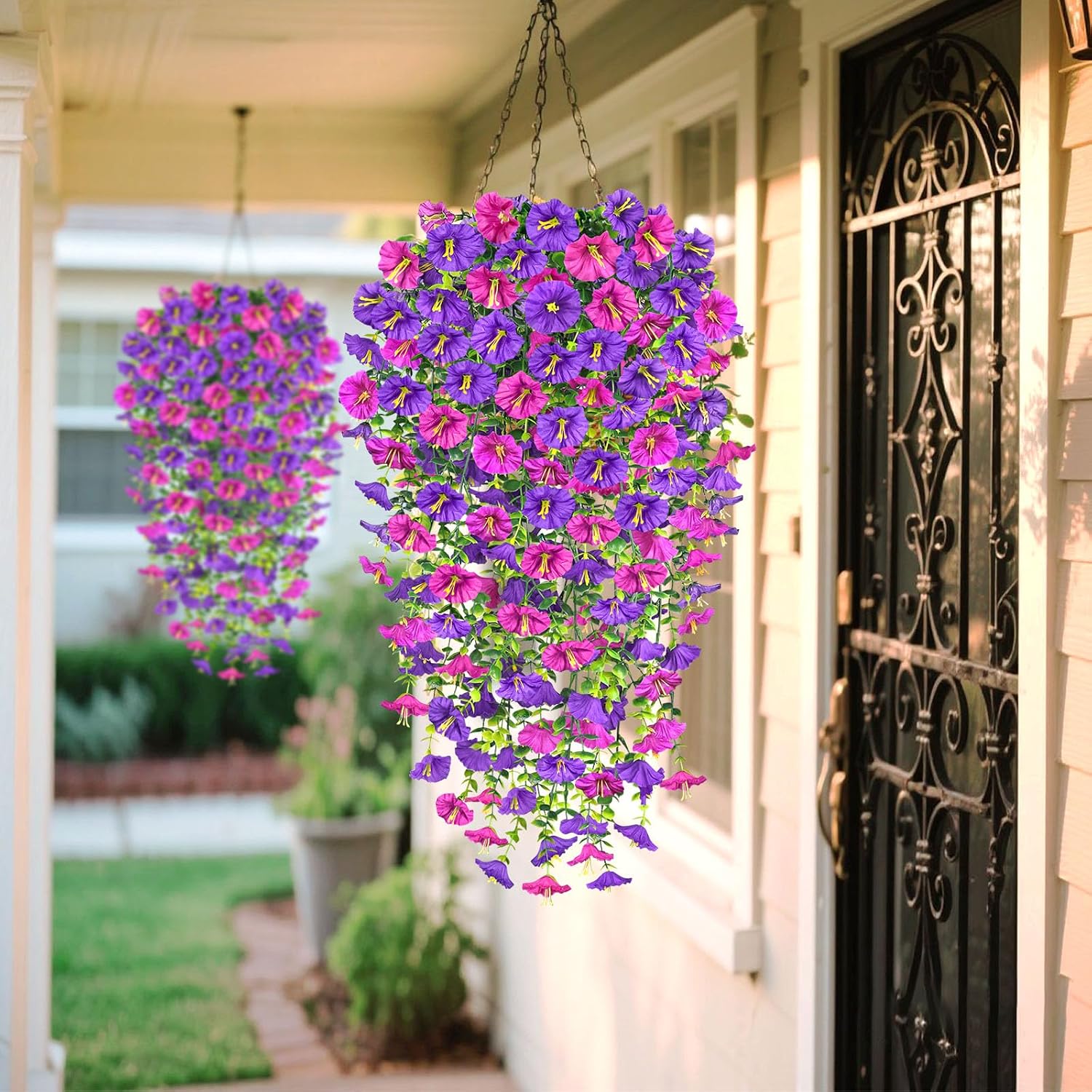 Fleurs artificielles suspendues – Pétunias en tissu anti-UV