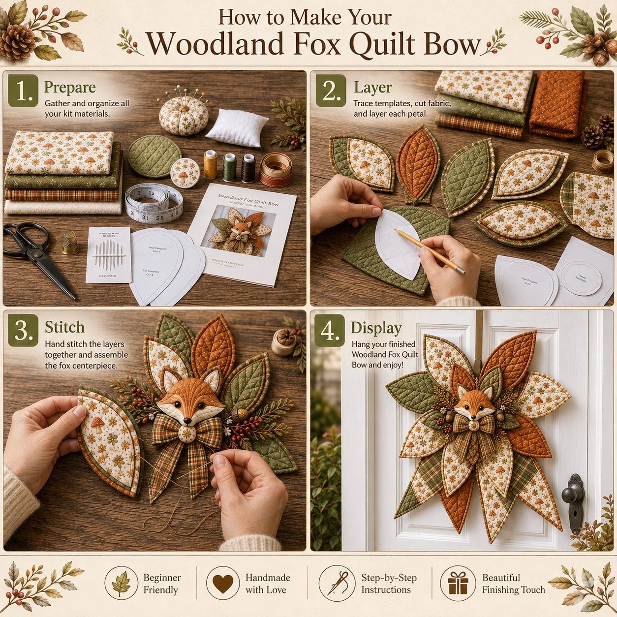 🎀 Kit Couture DIY – Grand Nœud Papillon de Noël Matelassé