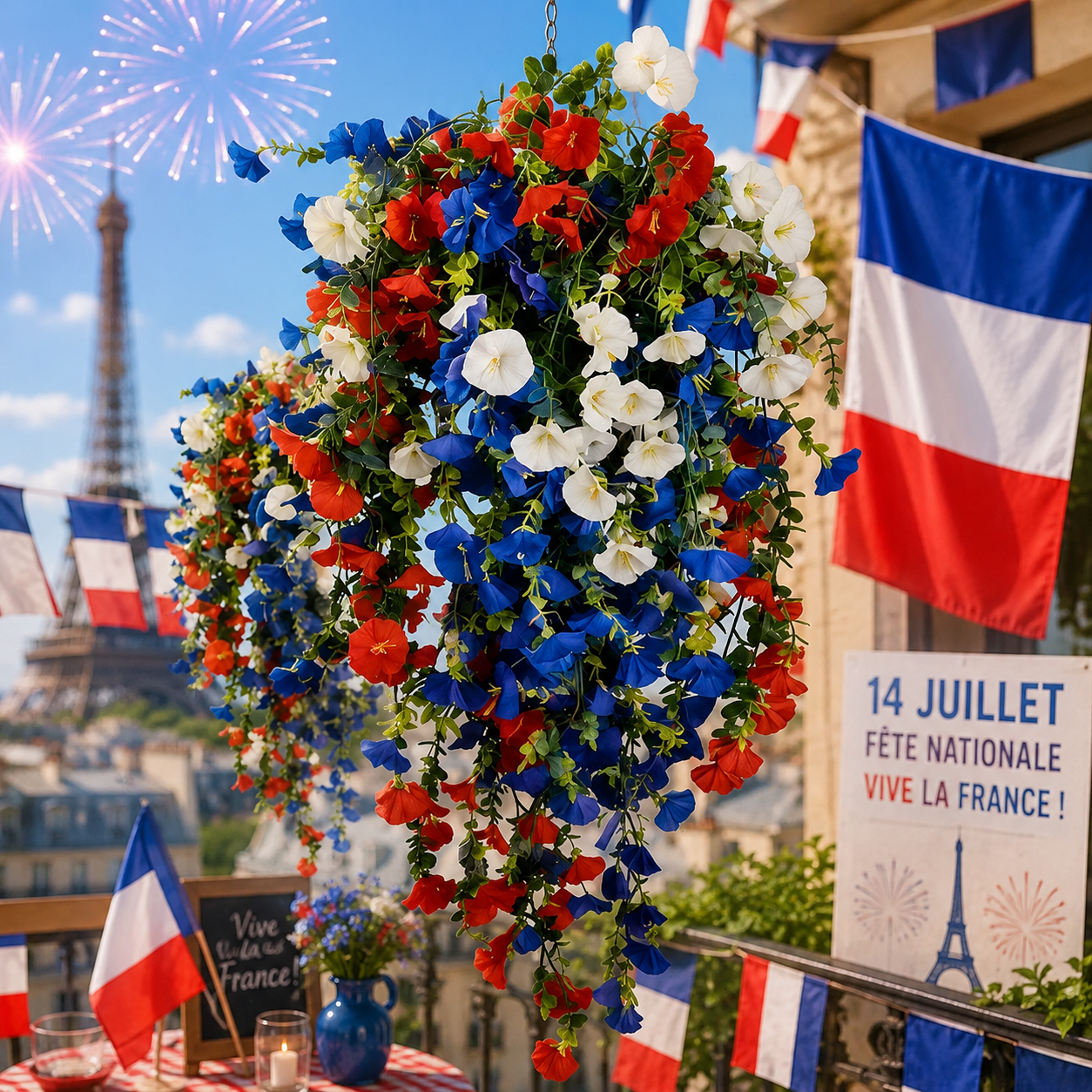 ✨ Offre Exclusive 14 Juillet 🇫🇷 Fleurs Tricolores pour Décorer Terrasse, Balcon & Jardin 💙🤍❤️