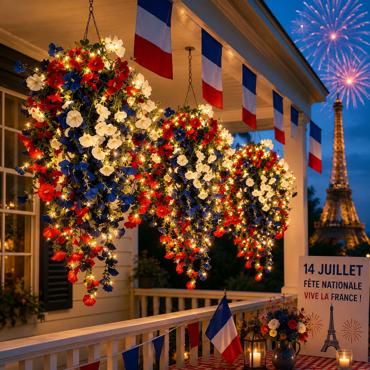 ✨ Offre Exclusive 14 Juillet 🇫🇷 Fleurs Tricolores pour Décorer Terrasse, Balcon & Jardin 💙🤍❤️
