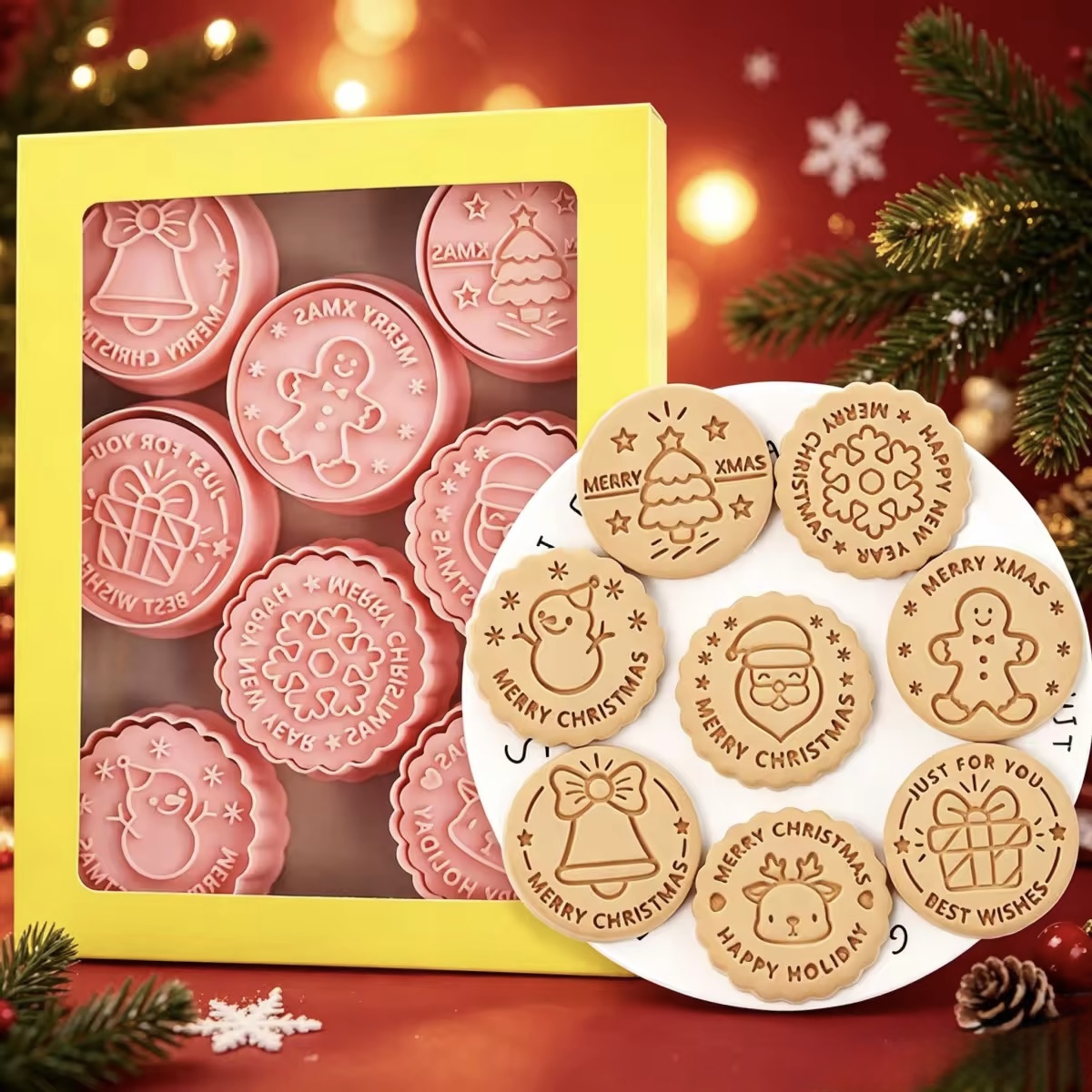 🍪✨ Ensemble de moules à biscuits de Noël festifs