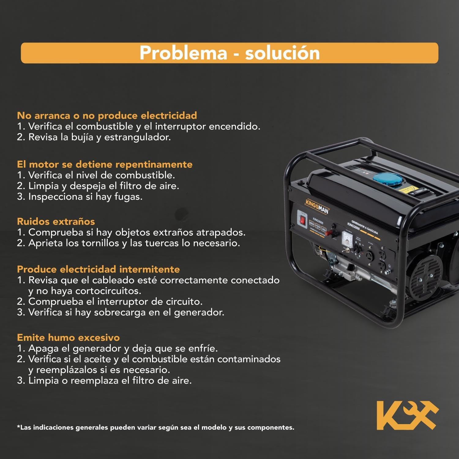 KINGSMAN | Generador Portátil de Energía a Gasolina 3000W - Motor 1 Cilindro 4 Tiempos - Estación de Energía 110/220V - 60Hz - 15L Tanque de Combustible
