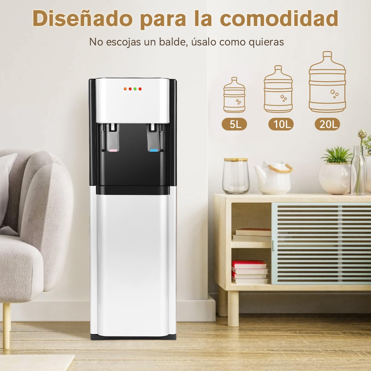 EEGVUY Dispensador de Agua Fría y Caliente, Despachador de Agua Garrafon Oculto, Dispensador De Agua Fría Caliente Eléctrico Enfriador Agua Apto para Botellas de 5 a 20 L - Blanco