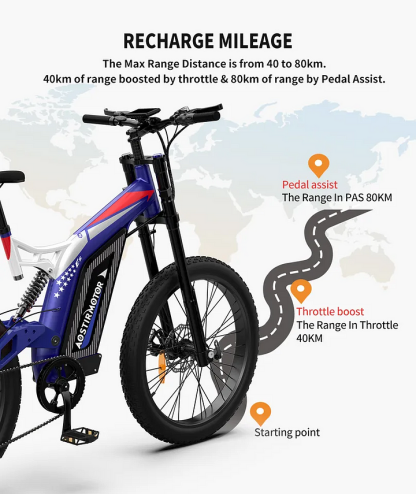 26"E-Bike 1500W 48V20AH Electric Bike Mountain Bicycle Fat Tire Full Suspension-clavo