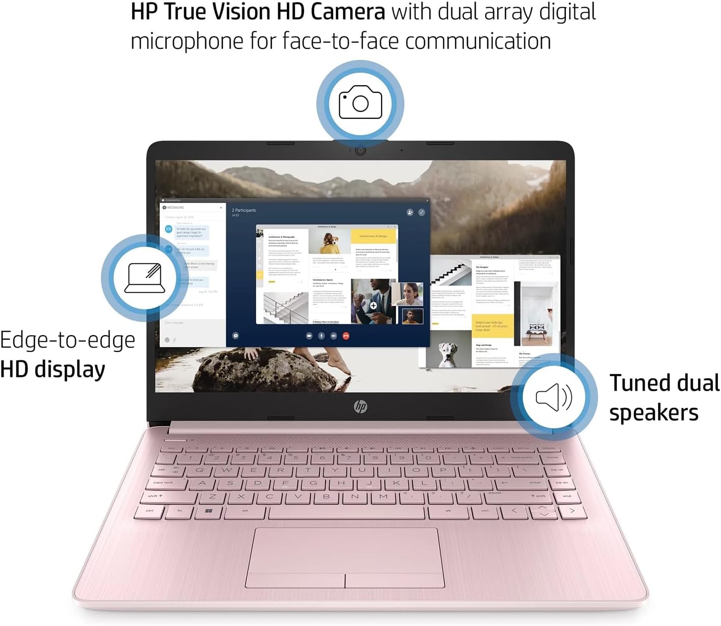 HP - Laptop (incluye 1 año Microsoft 365), pantalla HD de 14 pulgadas, 16 GB de RAM, 64 GB eMMC, Intel Quad-Core N4120, estudiantes y negocios, cámara web, HDMI, Wi-Fi, RJ-45, Windows 11 Home, rosa