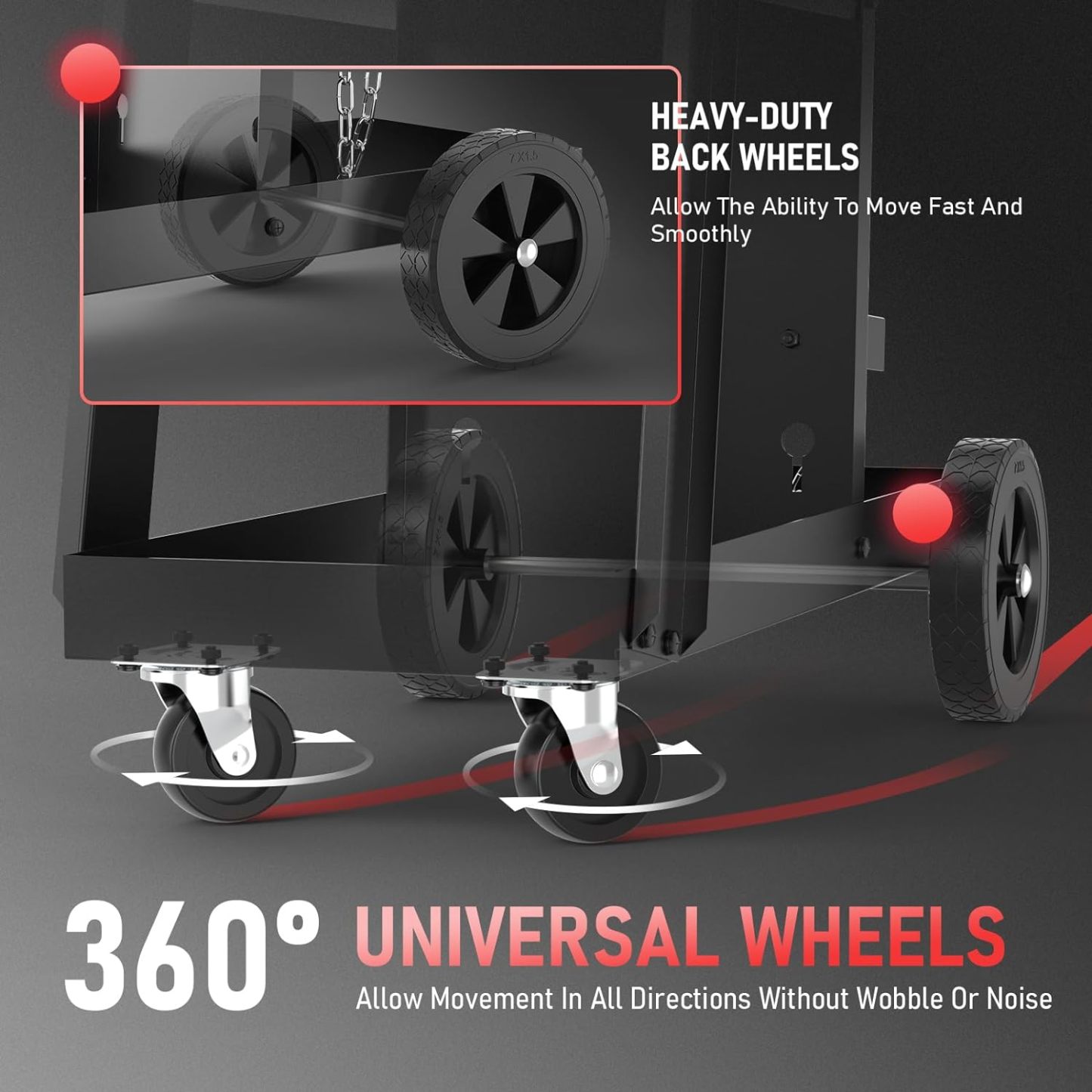 YESWELDER Carro de soldadura con 4 cajones para soldador MIG TIG y cortador de plasma, resistente y de gran capacidad de almacenamiento 360°