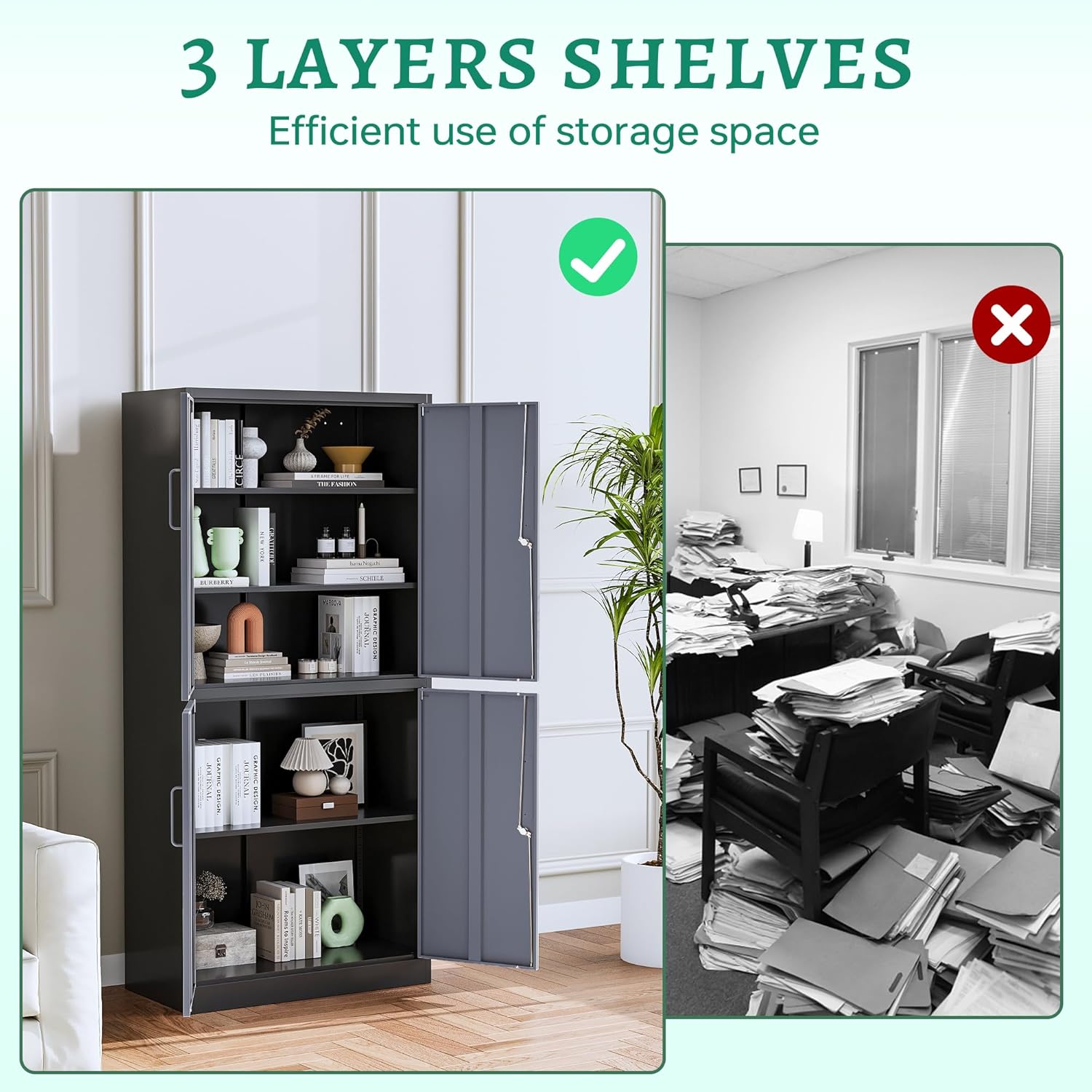 Letaya - Armarios de almacenamiento de metal, 72 pulgadas, clóset de acero con puerta de bloqueo para oficina, hogar, escuela, gimnasio, departamento de bomberos, hotel (color de grano de madera)