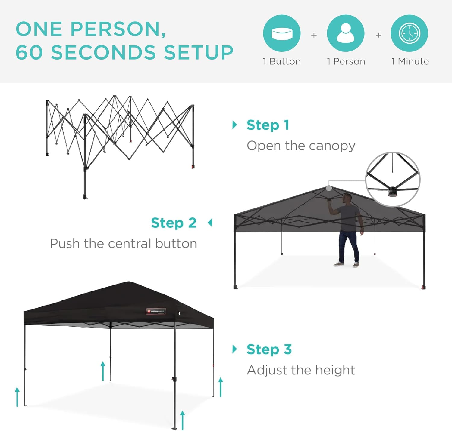Best Choice Products - Toldo de armado fácil de 1 persona con un botón, tienda portátil e instantánea, funda, 3 x 3 metros, 4 bolsas de peso, color azul