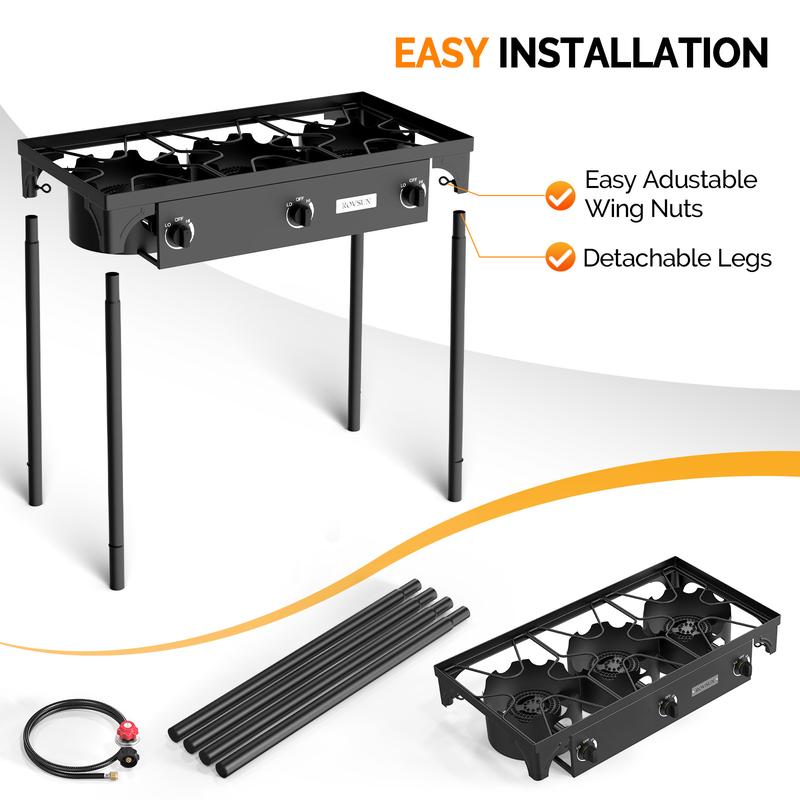 Cocina de gas propano de 1/2/3 quemadores, 75000 BTU/150000 BTU/225000 BTU, quemador de alta presión para exteriores con regulador certificado por CSA, ideal para acampar, preparar cerveza casera, jarabe de arce, cocinar en el patio, freír pavo y conserva