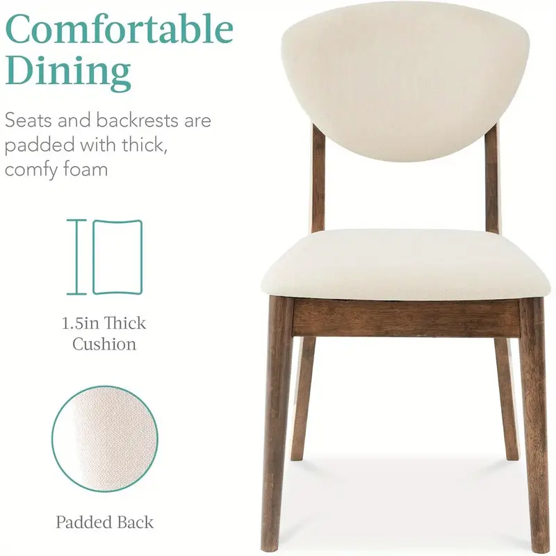 Conjunto de comedor de 5 piezas Best Choice Products, Set de mesa y sillas compactas de mediados de siglo para el hogar, apartamento con 4 sillas, asientos y respaldos acolchados, marco de madera - Crema/Nogal