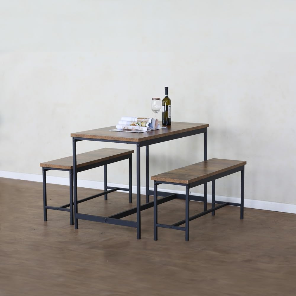 Juego de Comedor Industrial de Madera y Metal | Mesa con Sillas o Bancas | Set para 2 o 4 Personas (4 Sillas - Set para 4 Personas)