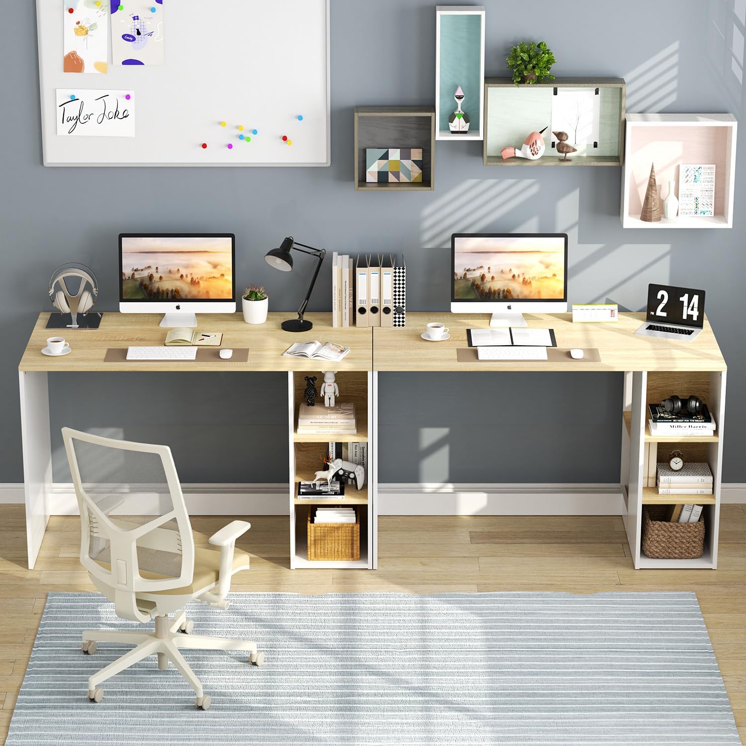 FurnitureR Escritorio para Computadora de Oficina con Almacenamiento Escritorio de Trabajo y Estudio con 5 Estantes Mesa Portátil para Estudiantes Escritorio de Escritura Moderno Haya y Blanco-Bolígrafo de carbono metálico, bolígrafo de firma negro.