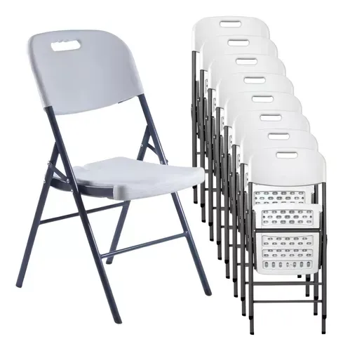 Set 10 Sillas Plegables De Plástico Jardin Fiestas Eventos Color Blanco Set 10 Sillas De Uso Rudo