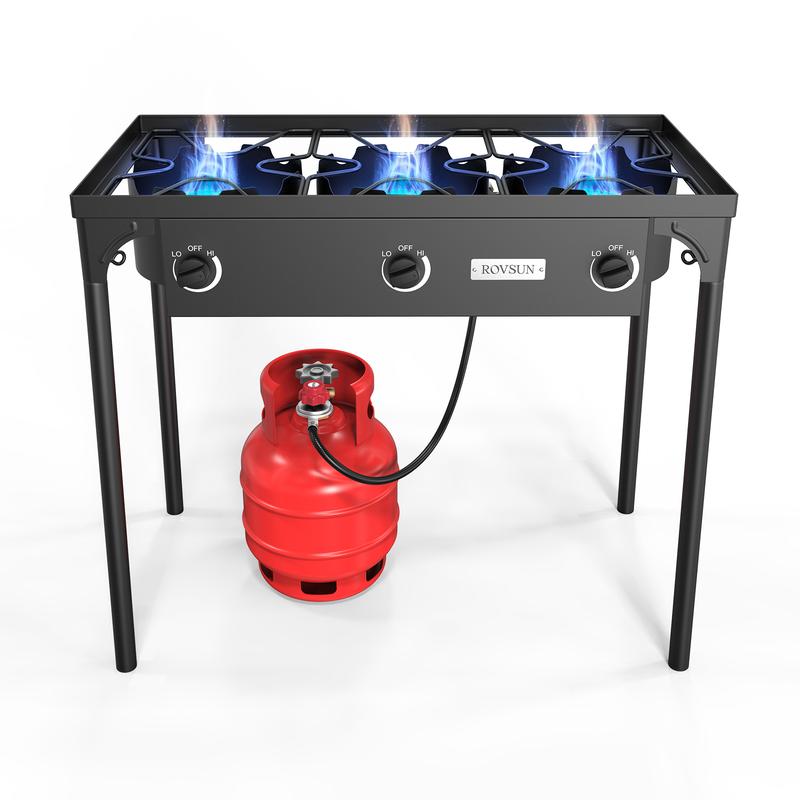Cocina de gas propano de 1/2/3 quemadores, 75000 BTU/150000 BTU/225000 BTU, quemador de alta presión para exteriores con regulador certificado por CSA, ideal para acampar, preparar cerveza casera, jarabe de arce, cocinar en el patio, freír pavo y conserva