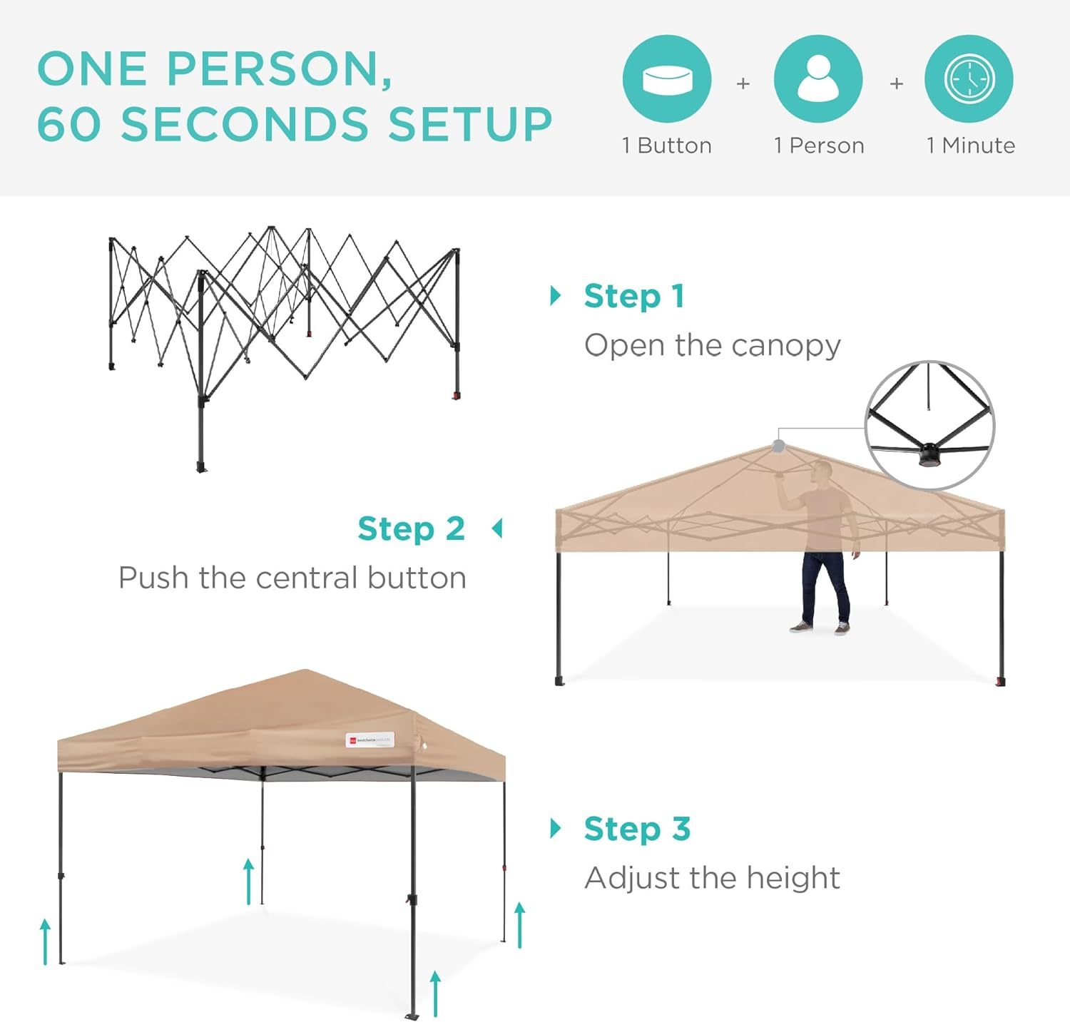 Best Choice Products - Toldo de armado fácil de 1 persona con un botón, tienda portátil e instantánea, funda, 3 x 3 metros, 4 bolsas de peso, color azul