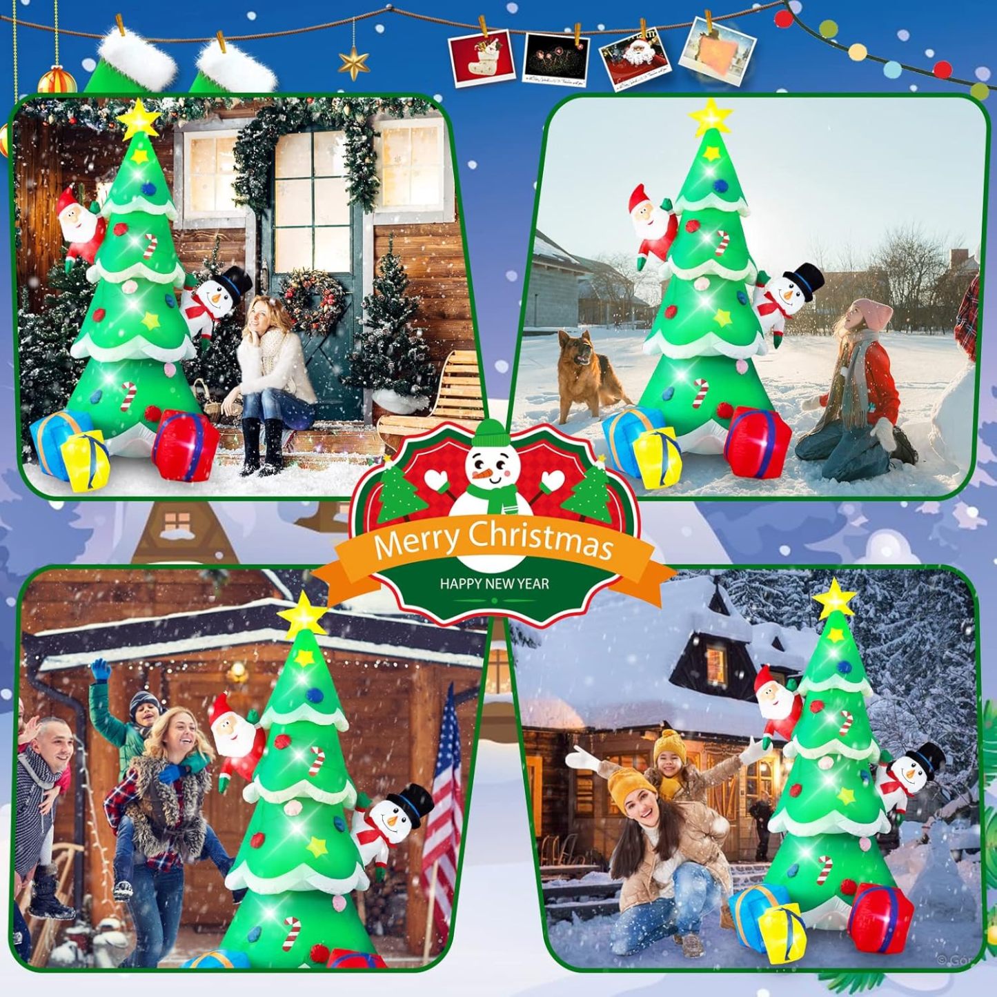 Danxilu 1.83M Arbol de Navidad Inflable con Papá Noel Perro Decoraciones al Aire Libre, Inflables Navidad Arbol Santa Claus para el Patio Inflables Navideños Decoración Iluminada con Leds