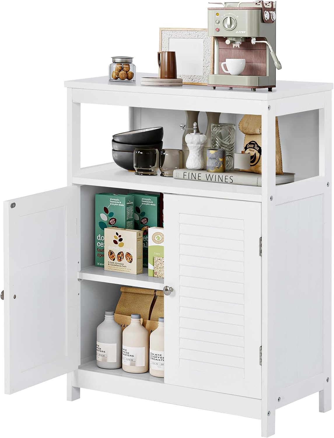 Gabinete de Almacenamiento para Piso de Baño con Puerta Doble, Estante Ajustable, para Baño, Sala de Estar, Cocina, Estilo Nórdico Escandinavo, Fácil Montaje