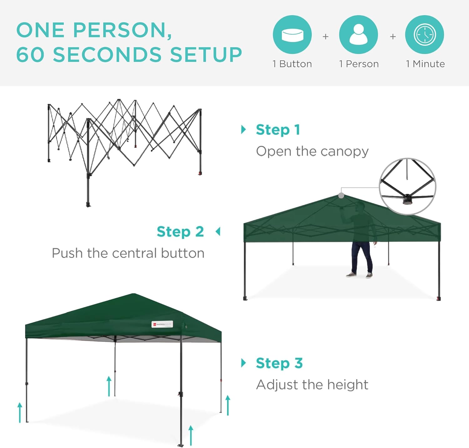 Best Choice Products - Toldo de armado fácil de 1 persona con un botón, tienda portátil e instantánea, funda, 3 x 3 metros, 4 bolsas de peso, color azul