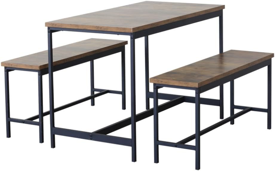 Juego de Comedor Industrial de Madera y Metal | Mesa con Sillas o Bancas | Set para 2 o 4 Personas (4 Sillas - Set para 4 Personas)