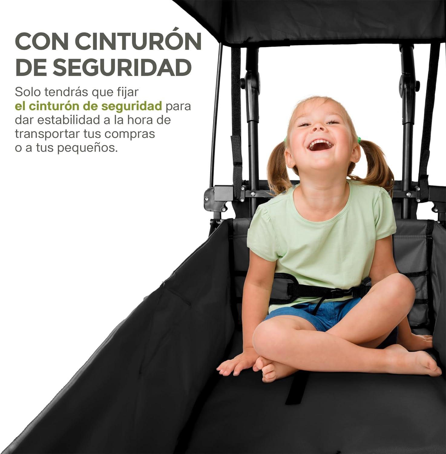 Hikeo Carrito Plegable Portátil y Carriola para Exteriores hasta 70 Kg, Ruedas 360° Todo Terreno con Freno, Incluye Toldo y Cesta de Tela, para Niños y Mascotas, Carretilla Wagon Vagón con Funda
