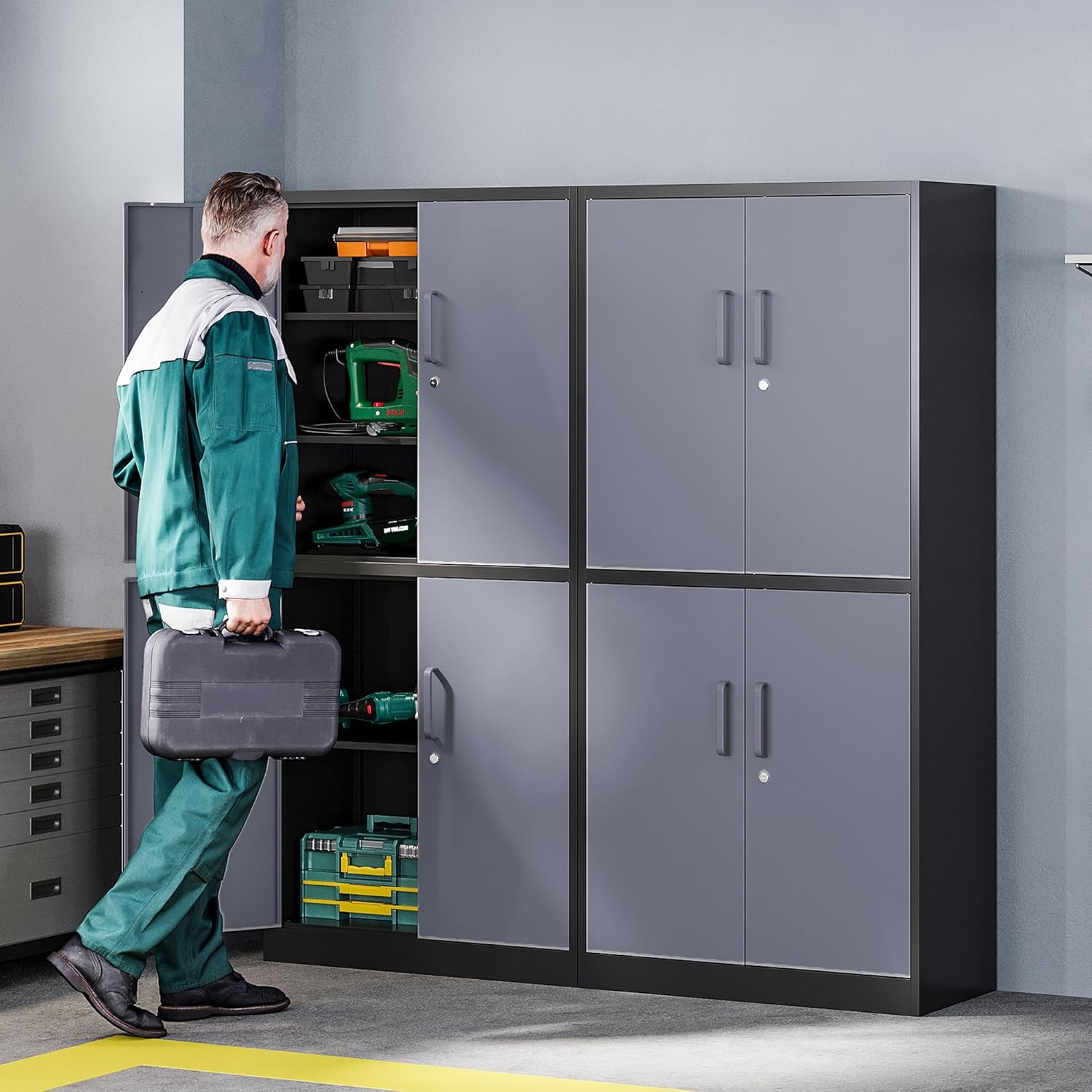 Letaya - Armarios de almacenamiento de metal, 72 pulgadas, clóset de acero con puerta de bloqueo para oficina, hogar, escuela, gimnasio, departamento de bomberos, hotel (color de grano de madera)