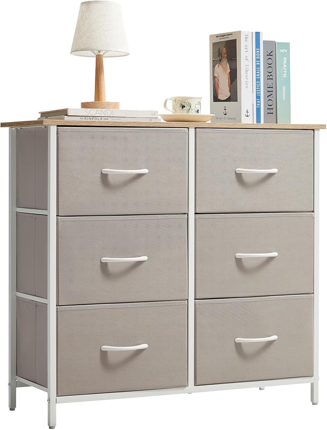 Lifewit Cómoda para Dormitorio, Cómoda de 6 Cajones de Tela, Módulo de Almacenaje para Armario, Salón, Pasillo, Dormitorio, Oficina, Estructura de Acero y Tablero de Madera, Gris Claro