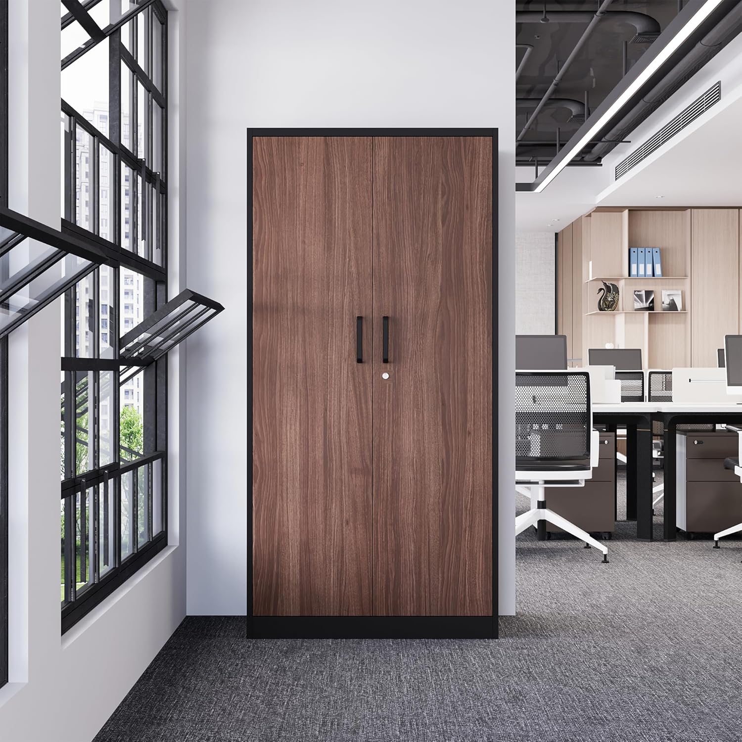 Letaya - Armarios de almacenamiento de metal, 72 pulgadas, clóset de acero con puerta de bloqueo para oficina, hogar, escuela, gimnasio, departamento de bomberos, hotel (color de grano de madera)