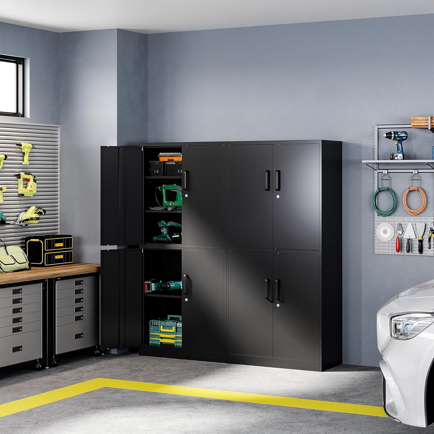 Letaya - Armarios de almacenamiento de metal, 72 pulgadas, clóset de acero con puerta de bloqueo para oficina, hogar, escuela, gimnasio, departamento de bomberos, hotel (color de grano de madera)