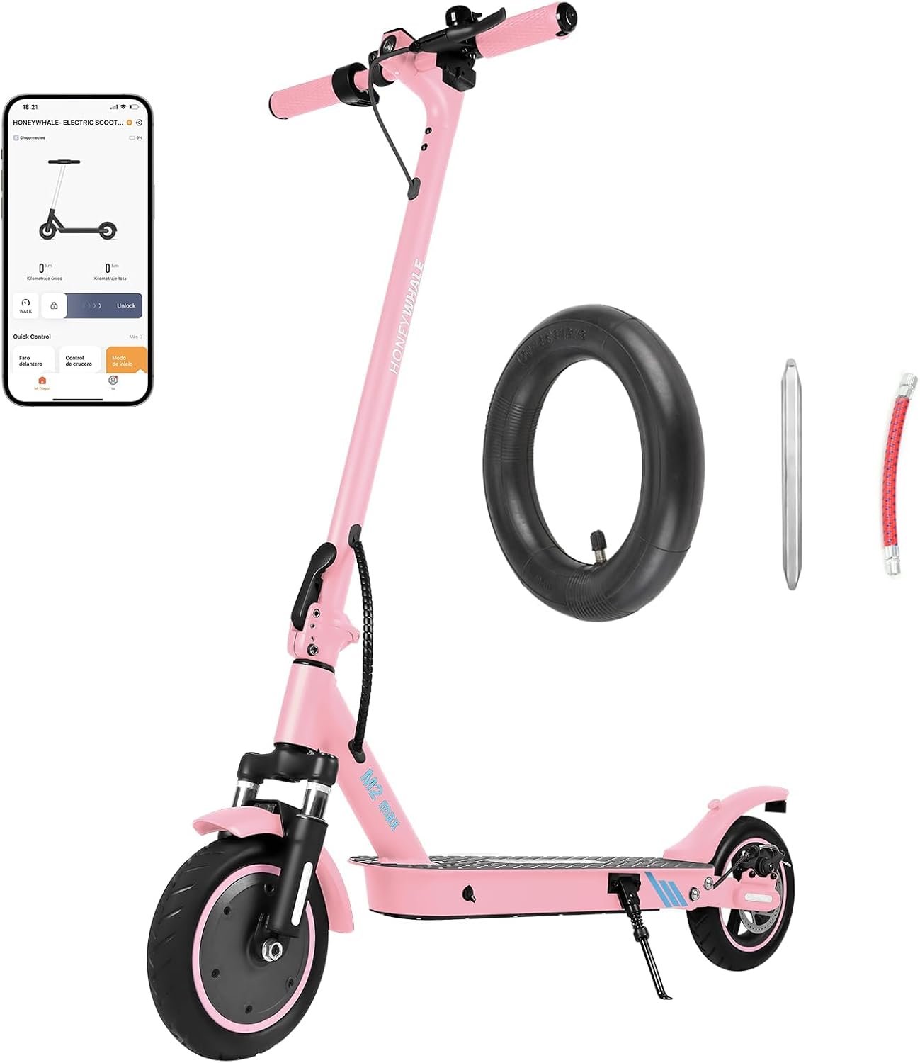 HONEYWHALE M2 MAX Scooter Eléctrico Plegable para Adultos, Motor de 500 W de Potencia Máxima, Velocidad Máxima 32KM/H, 22KM con Una Carga Completa, Patin Eléctrico con App Control Bluetooth