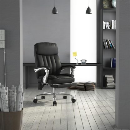 Silla Oficina Masaje con Respaldo Alto y 6 Puntos Masaje, Silla Escritorio Ejecutiva Ergonómica con Reposapiés y Apoyabrazos, Altura del Asiento Ajustable, Negro