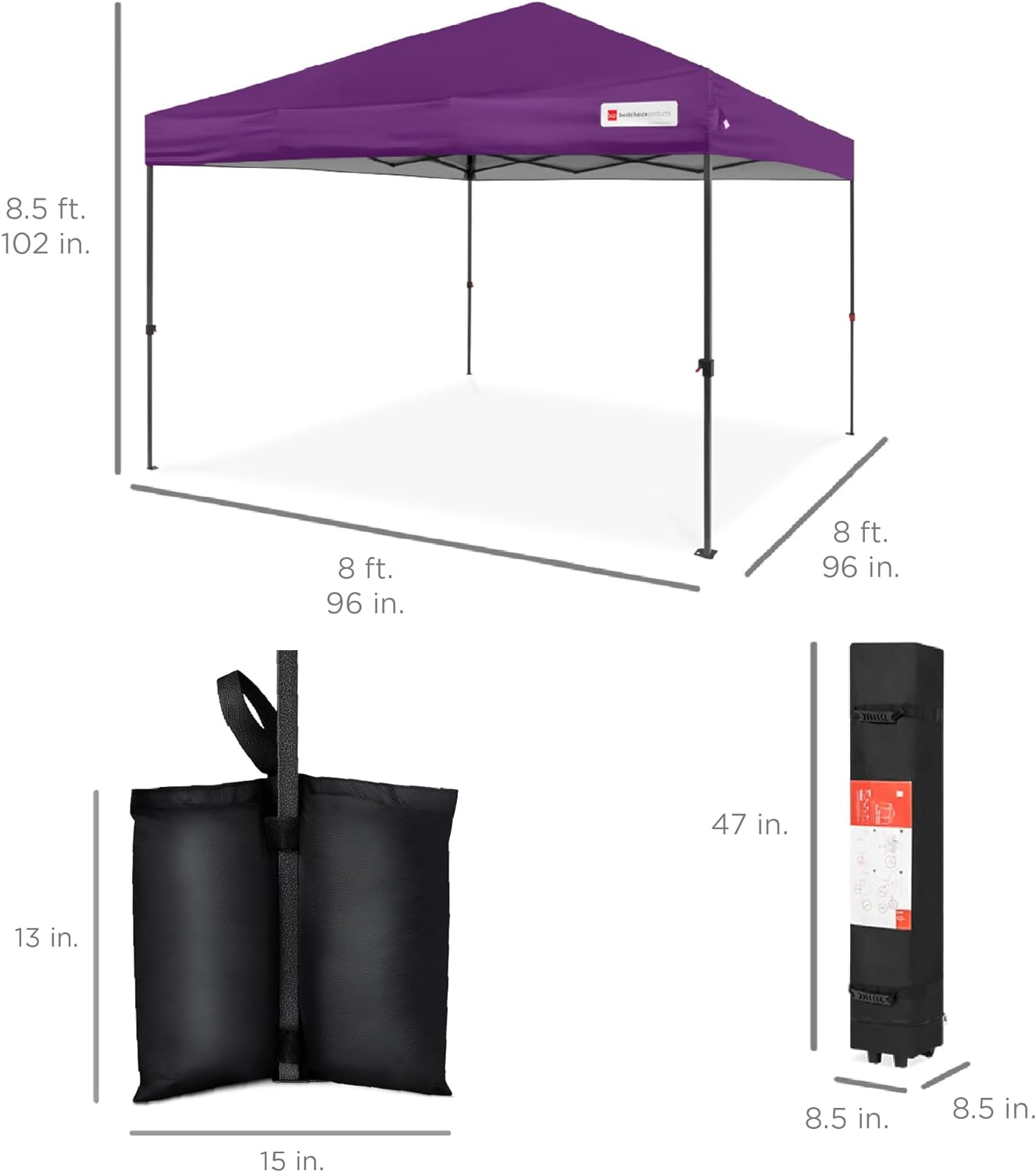 Best Choice Products - Toldo de armado fácil de 1 persona con un botón, tienda portátil e instantánea, funda, 3 x 3 metros, 4 bolsas de peso, color azul