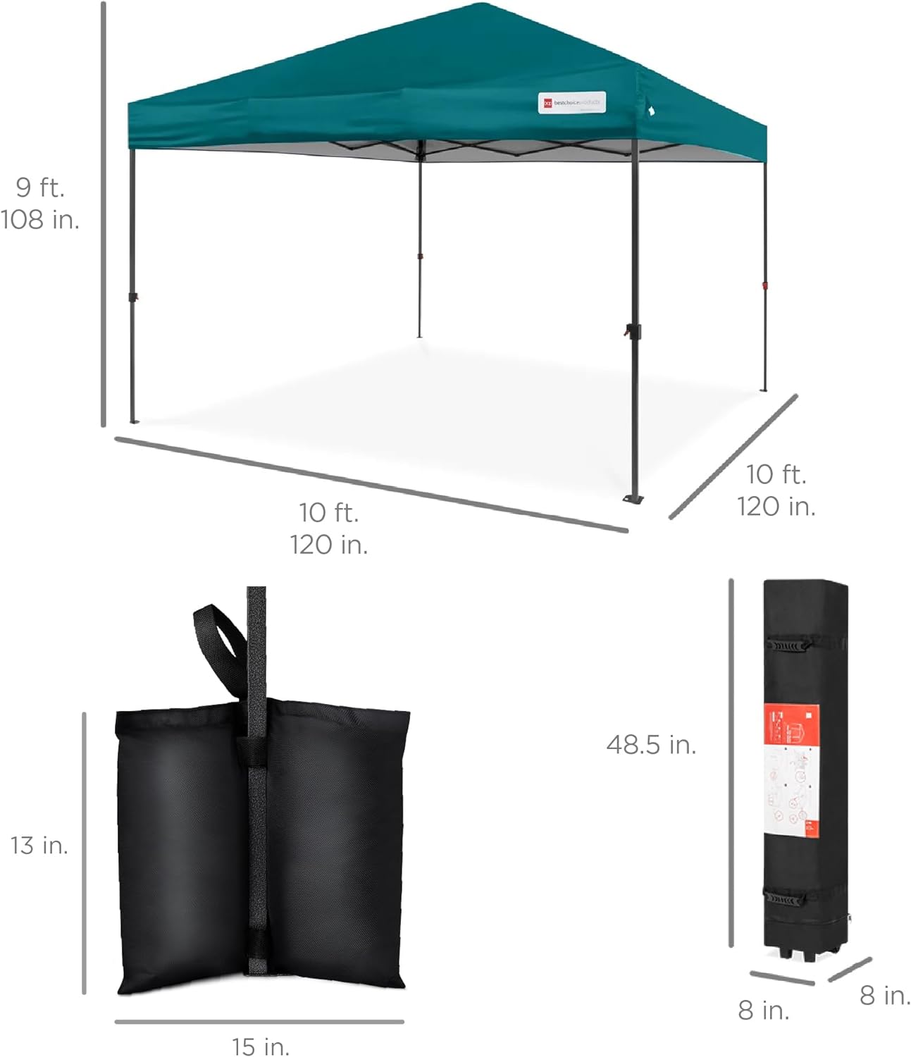 Best Choice Products - Toldo de armado fácil de 1 persona con un botón, tienda portátil e instantánea, funda, 3 x 3 metros, 4 bolsas de peso, color azul