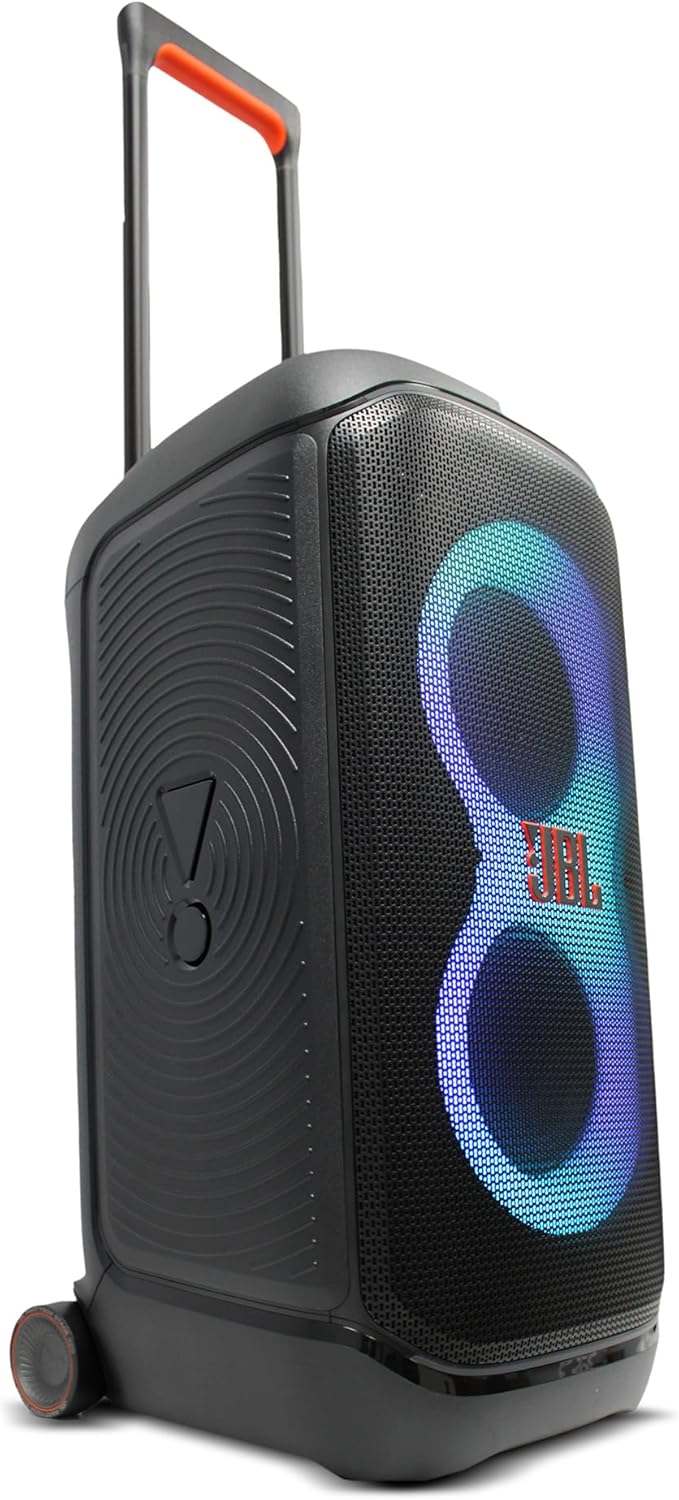 JBL PartyBox Stage 320 - Altavoz inalámbrico portátil de 240 W, batería de 18 horas, a prueba de salpicaduras (JBLPARTYBOX320AM) + sistema inalámbrico de dos micrófonos con receptor + cable AUX + paño