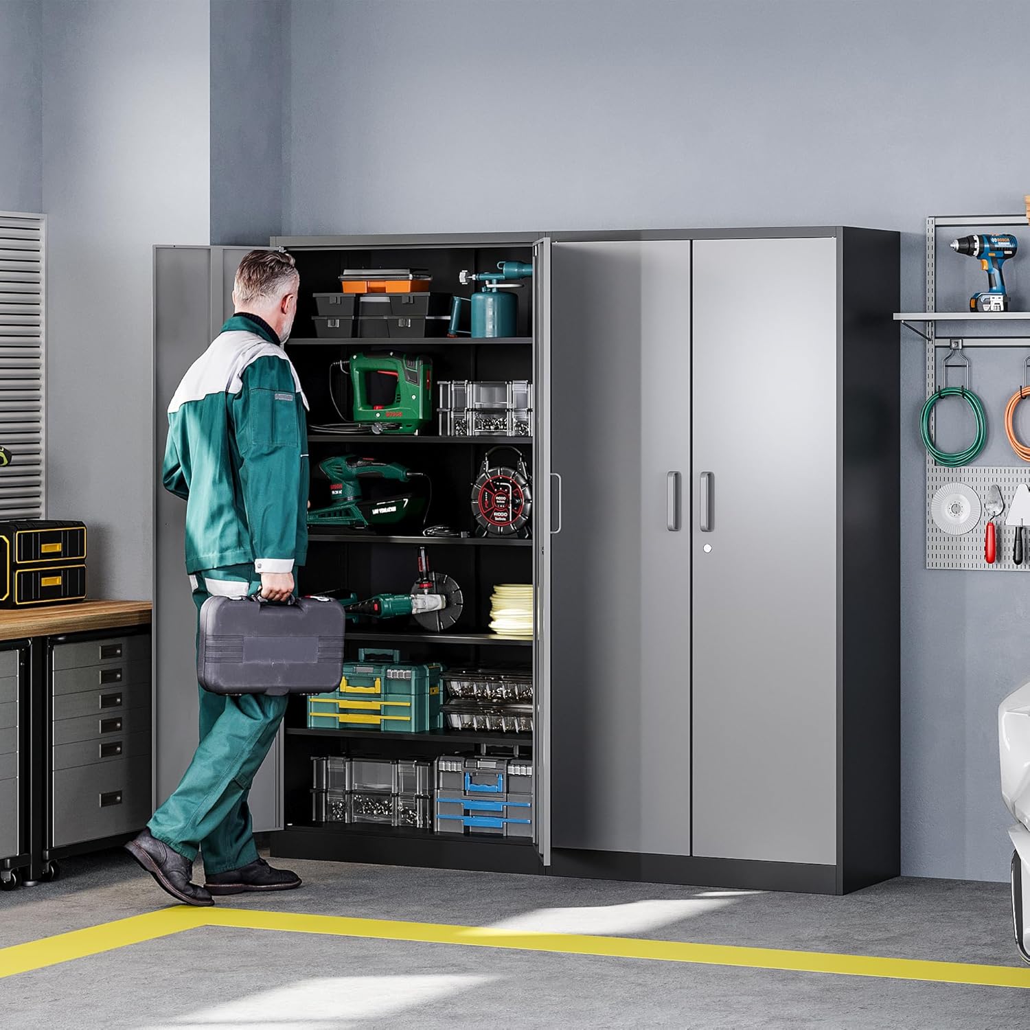 Letaya - Armarios de almacenamiento de metal, 72 pulgadas, clóset de acero con puerta de bloqueo para oficina, hogar, escuela, gimnasio, departamento de bomberos, hotel (color de grano de madera)