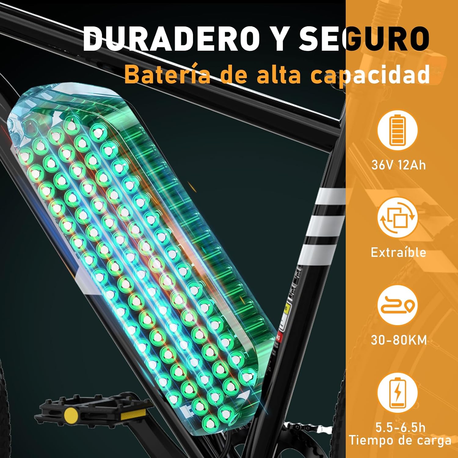 HITWAY - Bicicleta eléctrica para Adultos, Bicicleta E de 26 Pulgadas, 500 W, Bicicleta eléctrica extraíble, 36 V/12 Ah Bicicleta de montaña, Nieve, Playa, con 7 Engranajes