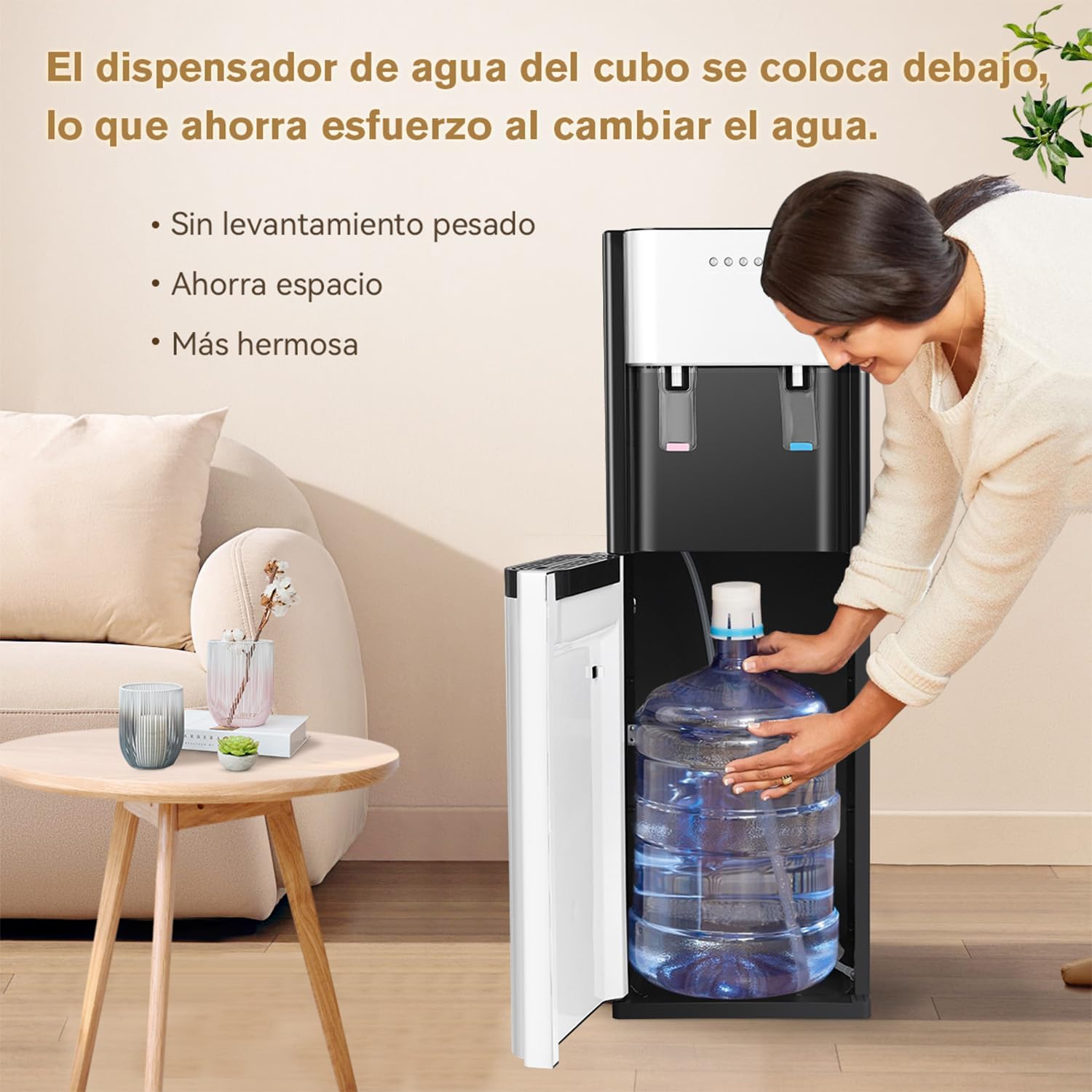 EEGVUY Dispensador de Agua Fría y Caliente, Despachador de Agua Garrafon Oculto, Dispensador De Agua Fría Caliente Eléctrico Enfriador Agua Apto para Botellas de 5 a 20 L - Blanco